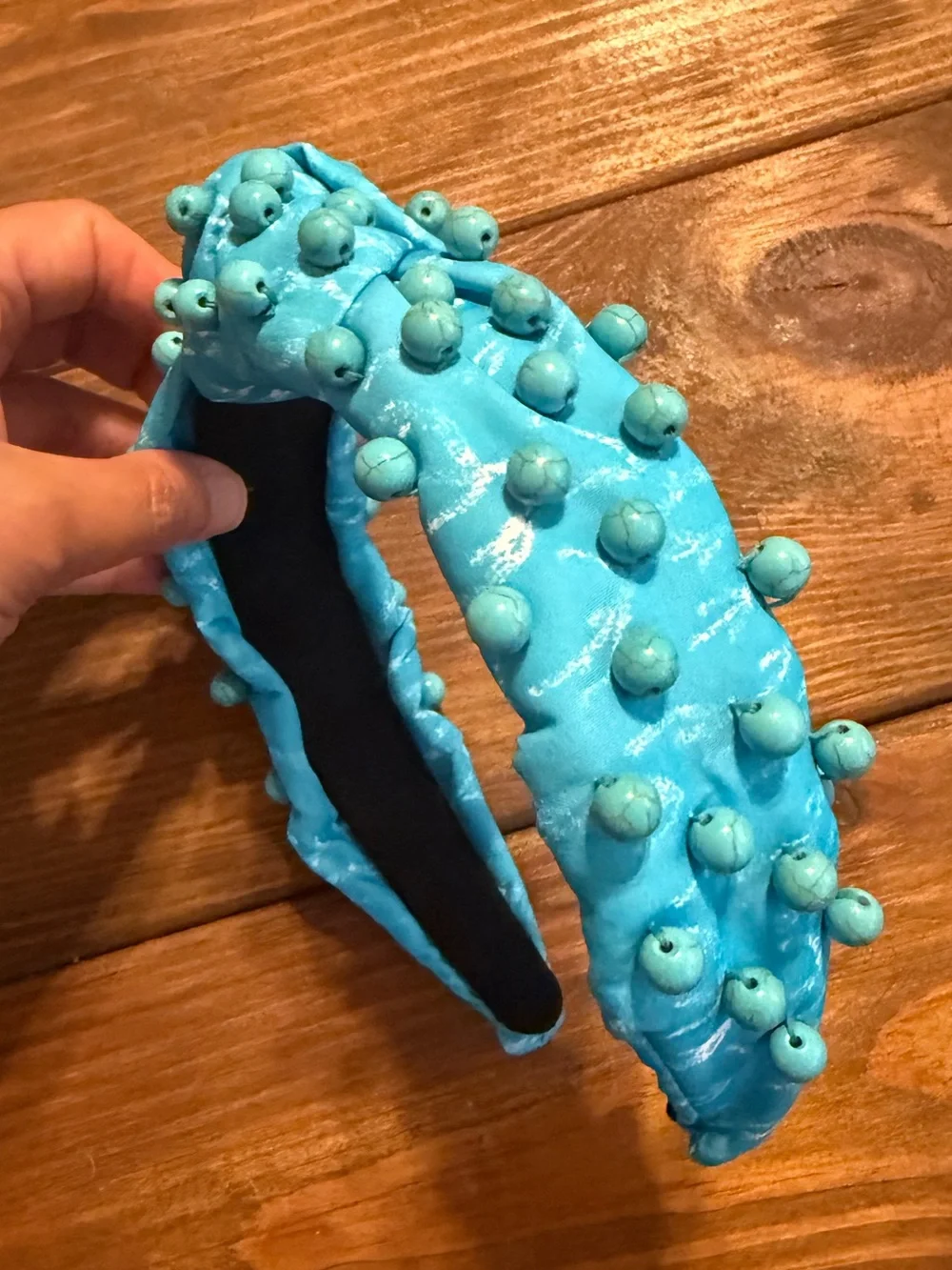Brianna Cannon Knotted Wide Turquoise Beaded Headband